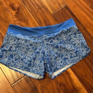 Rabbit Running Shorts XL Blue Floral Zip Pocket Lined
